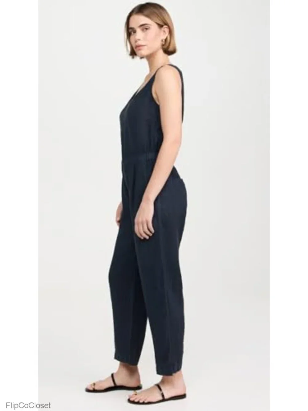 Linen Woven Jumpsuit with Pockets, Sleeveless, Relaxed Fit